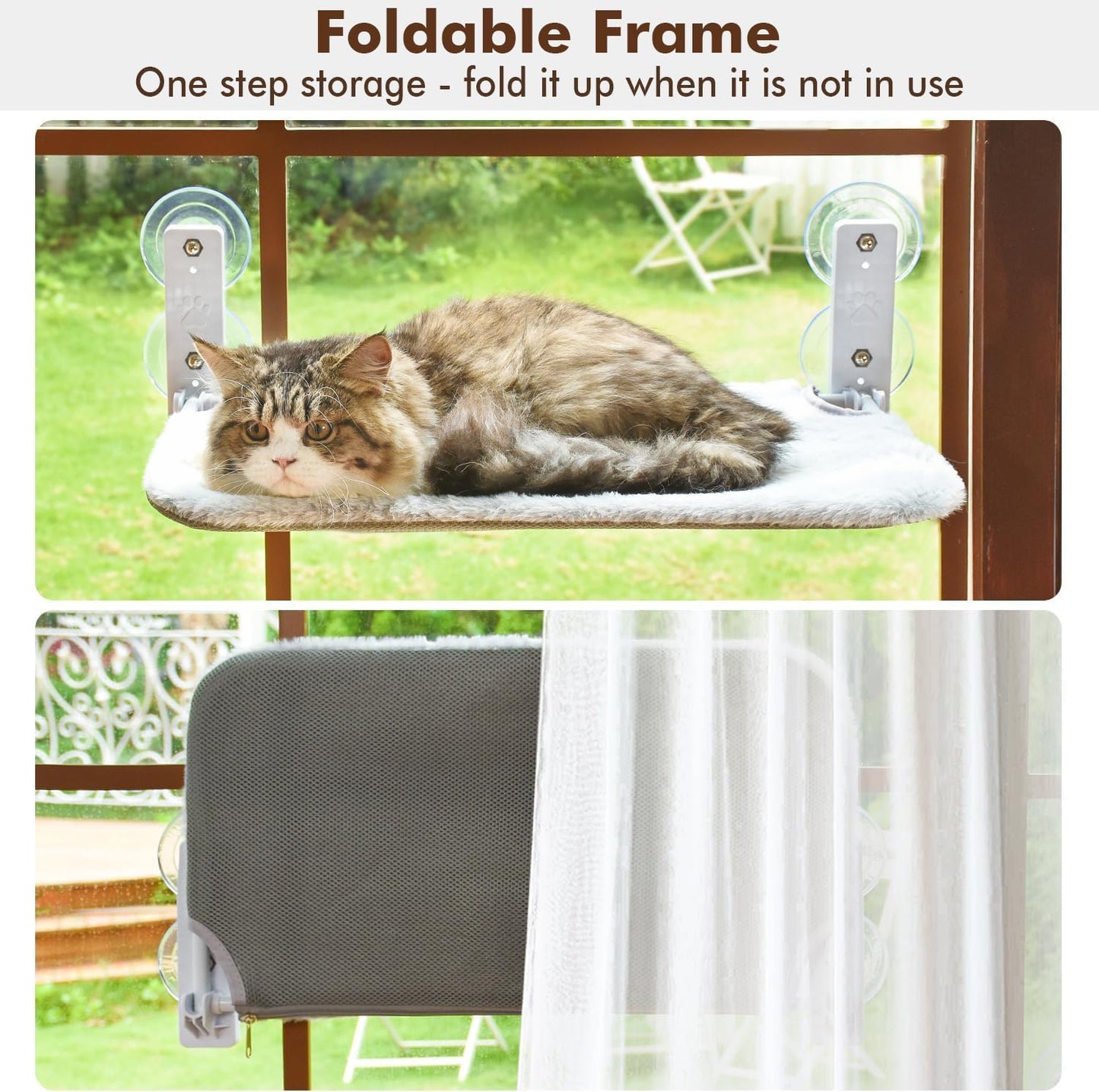 AMOSIJOY Cordless Cat Window Perch w/ Suction Cups