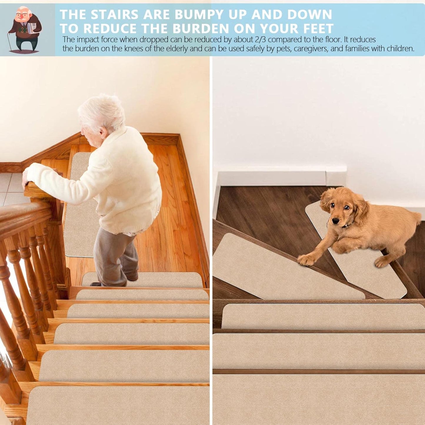 BOLINKER Non-Slip Stair Treads - Anti-Slip, Self-Adhesive Safety Mats