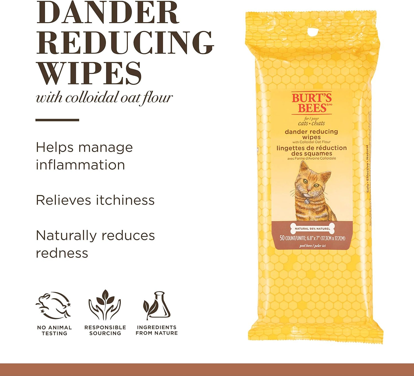 BURT'S BEES for Cats Natural Dander Reducing Wipes 50ct
