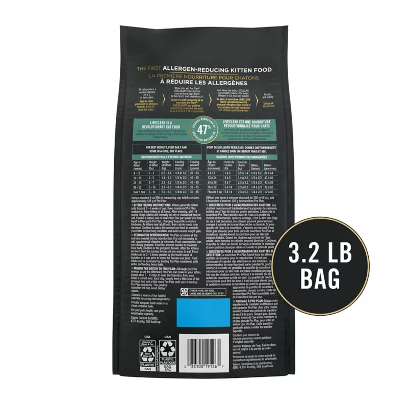 PURINA Pro Plan LiveClear Kitten Dry Cat Food - Chicken & Rice (3.2lb)