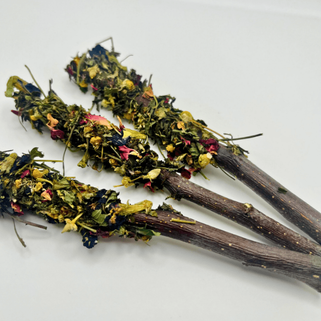 Floral-Dipped "Peppermint Apple Sticks" for Rabbits